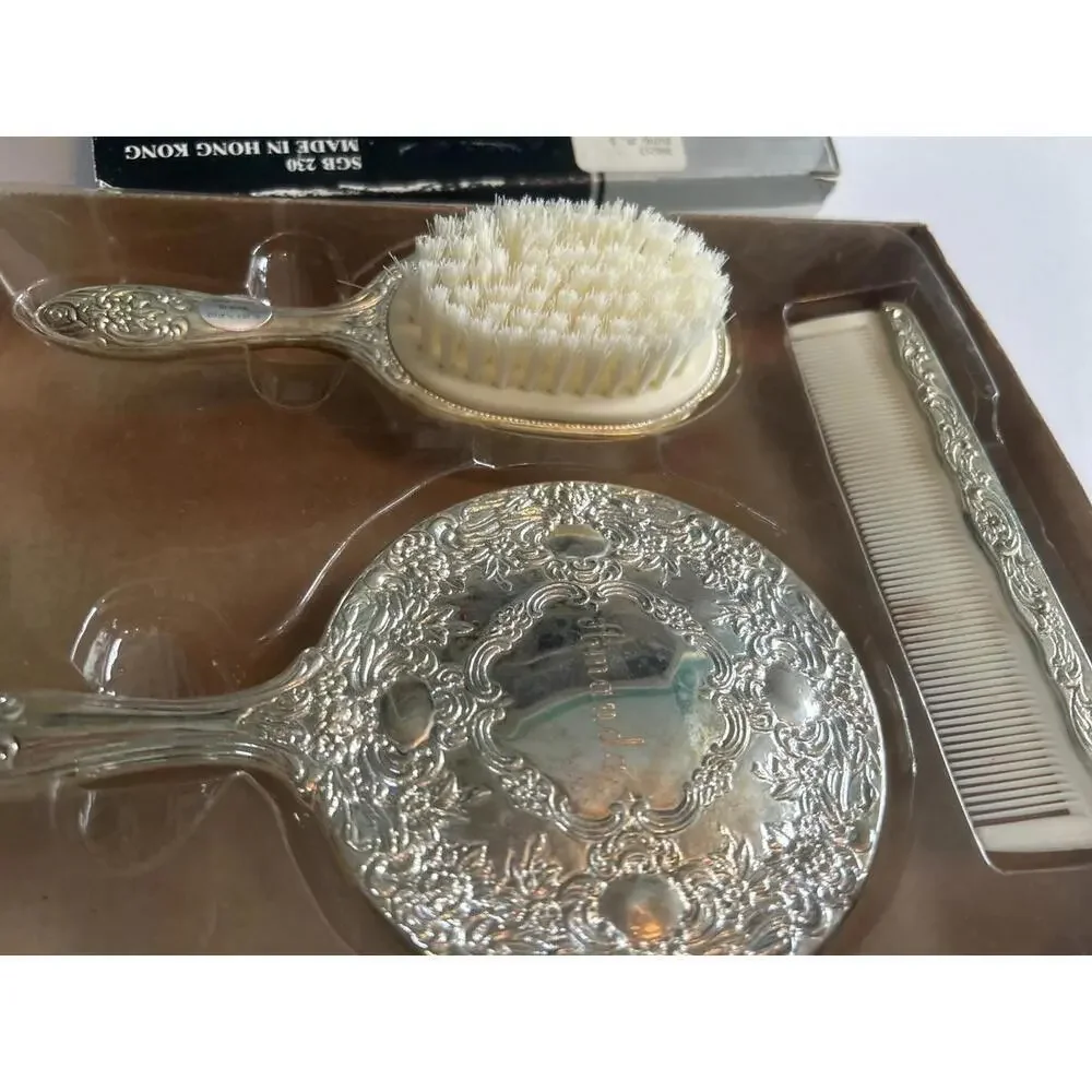Vintage Silver Plated Vanity Dresser Coquette Personalized “Amanda” Name 3 Piece